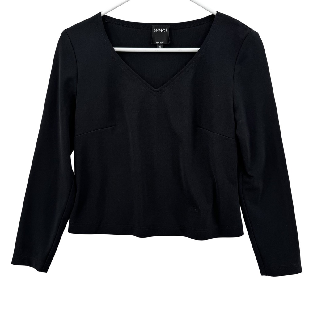 Catalyst New York Shirt Womens Small Black Pullover V Neck‎ Long Sleeve Top USA